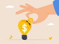 Invest in growth stock concept. Mutual fund or growing money. Businessman dips a coin into a dollar bulb. Economy or Royalty Free Stock Photo