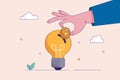 Invest in growth stock concept. Mutual fund or growing money. Businessman dips a coin into a dollar bulb. Economy or Royalty Free Stock Photo