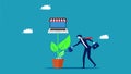 Invest in online business. Businessman planting a business tree vector