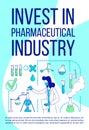 Invest in pharmaceutical industry poster flat silhouette vector template