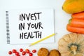 Invest in your health , Healthy lifestyle concept with diet and fitness , Get fit in  , fitness equipment and healthy food Royalty Free Stock Photo