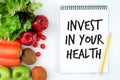 Invest in your health , Healthy lifestyle concept with diet and fitness , Get fit in  , fitness equipment and healthy food Royalty Free Stock Photo