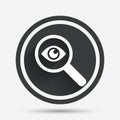 Investigate icon. Magnifying glass with eye.