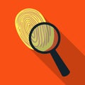 Investigation by fingerprint magnifier, crime. Loupe is a detective tool, single icon in flat style vector symbol stock