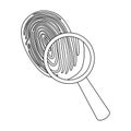 Investigation by fingerprint magnifier, crime. Loupe is a detective tool, single icon in outline style vector symbol Royalty Free Stock Photo