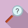 Investigator question magnifier icon, flat style