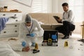 Investigators working at crime scene with dead body Royalty Free Stock Photo