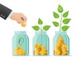 Investing bottle, money growing concept