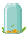 Investing bottle money, icon. Money growing concept, finance savings tree, finances investment. Money growing plant step