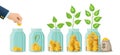 Investing bottles money growing concept