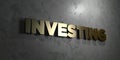Investing - Gold sign mounted on glossy marble wall - 3D rendered royalty free stock illustration