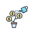 Color illustration icon for Investing, infusion of capital and invest