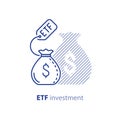 Investing money, return on investment, ETF stock market concept, profit increase line icon