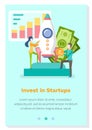 Investing in startups landing page template. Business website layout. Scientists create a rocket