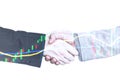 Handshake Investing and stock market concept gain and profits with faded candlestick charts. Royalty Free Stock Photo