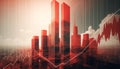 Investing trading and real estate market crisis concept with digital red financial chart and graphs on modern buildings