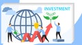 Investing vector illustration. Growing money tree. Deposit profit and wealth growing business. Teamwork persons