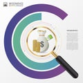 Investment analysis graphic design concept with magnifying glass. Vector