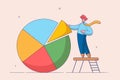 Investment asset allocation and rebalance concept. Businessman on ladder arrange pie chart as rebalancing investment Royalty Free Stock Photo