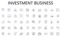 Investment business line icons collection. Teamwork, Strategy, Unity, Proficiency, Vision, Growth, Efficiency vector and