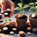 Investment concept, Coins growing from seed to money in the ground Royalty Free Stock Photo