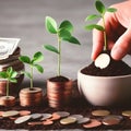 Investment concept, Coins with plant growing out of it, Money growth
