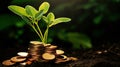 Investment concept, Coins stack with green plant growing from pile of coins Royalty Free Stock Photo
