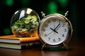 Investment concept dollars and a clock in a glass jar