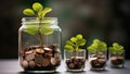 Investment concept, save money for investment concept plant growing out of coins