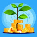 Investment concept vector illustration. Money tree growing from pile of coins Generative AI Royalty Free Stock Photo