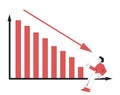 Investment crisis concept. Retail trader sitting and looking at share price going down graph. Young man with stock market fall