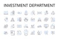 Investment department line icons collection. Finance team, Wealth unit, Capital group, Funds division, Asset department