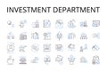 Investment department line icons collection. Finance team, Wealth unit, Capital group, Funds division, Asset department