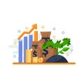 Investment, development and finance growth business concept. Arrow plant coins and financial graph. Vector illustration.