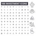 Investment editable line icons, 100 vector set, collection. Investment black outline illustrations, signs, symbols Royalty Free Stock Photo