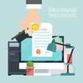 Investment in education and money debt vector illustration. Studying and educations investments debts.