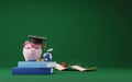 Investment education and scholarships concept design of piggy bank with graduation hat on book 3D render