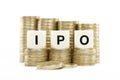 IPO (Initial Public Offering) on gold coins on whi