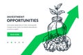 Investment finance growth business concept. Human hands hold glass jar with coins and tree. Vector sketch illustration Royalty Free Stock Photo