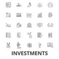 Investment, finance, money, investor, stock market, savings, business, bank line icons. Editable strokes. Flat design