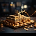 Investment fusion Gold bar on stocks graph, symbolizing wealth accumulation and financial growth