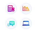 Investment graph, Quick tips and Calculator alarm icons set. Notebook sign. Vector