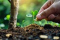 Investment growth concept with coins and young plant in soil. Royalty Free Stock Photo