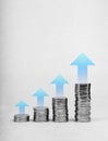 Investment, growth financial business, Increase earnings money, passive income and sales profit concept. Rising up blue arrows on Royalty Free Stock Photo