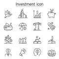 Investment icon set in thin line style Royalty Free Stock Photo