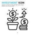 Investment icon vector with outline style isolated on white background. Vector illustration money growth sign symbol icon concept Royalty Free Stock Photo