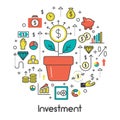 Investment Line Art Thin Icons Set with Money Royalty Free Stock Photo