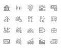 Investment line icon set. Stock market, bond, financial analysis, broker, income increase minimal vector illustration