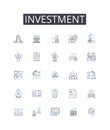 Investment line icons collection. Capital expenditure, Fiscal asset, Financial contribution, Equity stake, Mtary wager