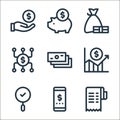 investment line icons. linear set. quality vector line set such as invoice, mobile, bid, grow, money, diversify, money bag, stock